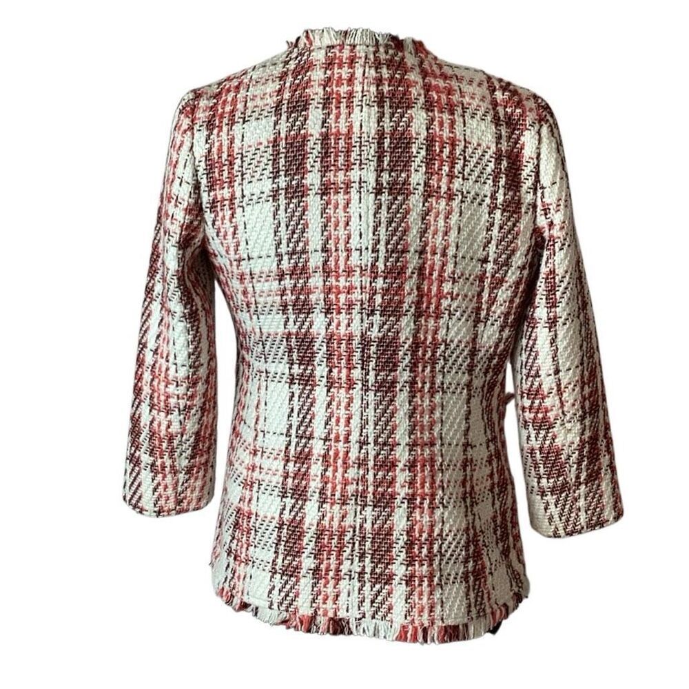 Halogen Tweed Fringed Lined Blazer Women’s Small Coastal Chic Black White Salmon - Picture 5 of 8